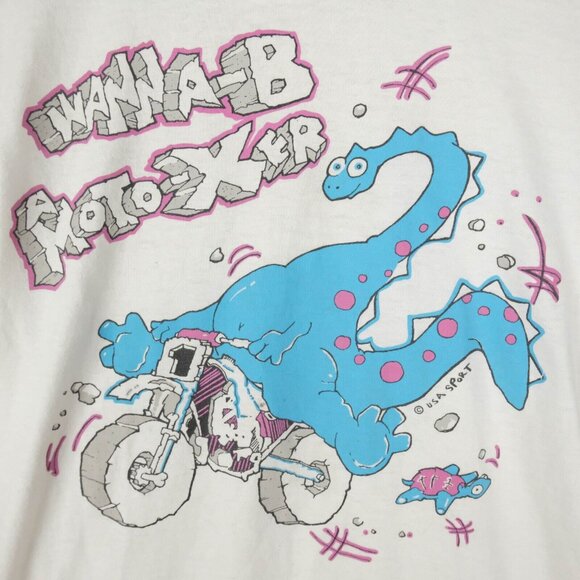 Vintage T Shirt Youths 14 16 White Blue Dinosaur Motocross Screen Stars 90S - Picture 2 of 10